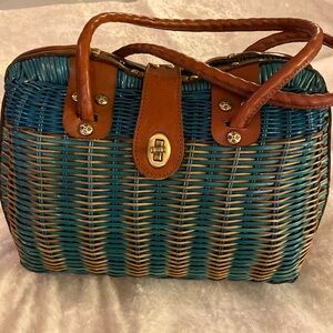 Patricia Nash Teal & Straw Handbag